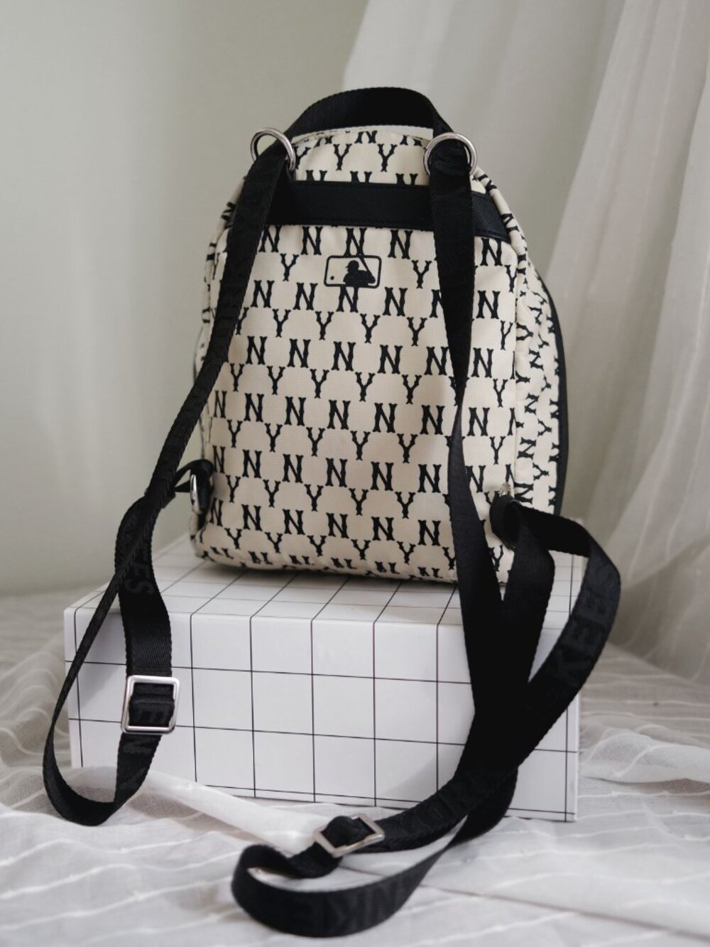 MLB Korea New York Yankees Monogram Mini Backpack in IVORY - Picture 3 of 5